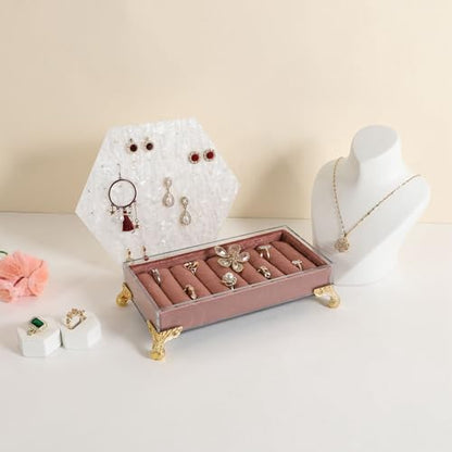 velvet slots Ring holder for jewelry organizer, Earring ring display stand for selling, felt ring jewelry holder tray showcase【Velvet slots Ring Holder-Dark red】 - color: Dark red