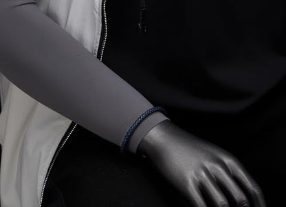 COOLSTEELANDBEYOND Minimalist Mens Women Leather Bracelet, Thin Braided Leather Bangle, Steel Oval Magnetic Clasp - color: D-Color: Navy Blue