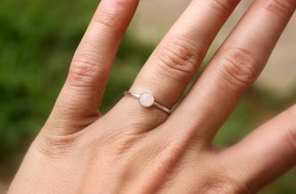 Solid 925 Sterling Silver Natural Rose Quartz Pink Round Gemstone Solitaire Stacking Band Handmade Women's Ring for Gift