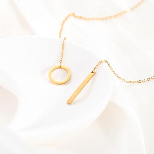 Slip Chain Lariat Necklace for Women Circle Bar Y Shaped Drop Pendant | Long Necklaces for Women Trendy Jewelry
