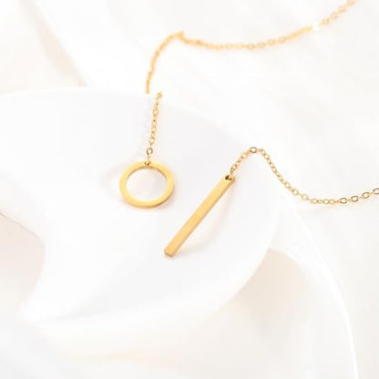 Slip Chain Lariat Necklace for Women Circle Bar Y Shaped Drop Pendant | Long Necklaces for Women Trendy Jewelry
