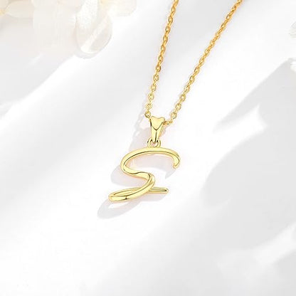 EUDORA Sterling Silver Initial Necklaces for Women, Classic 26 Letter Neckless Gifts for Girls, Sister, Mother Daughter, 18 inch Chain - style: S-Gold