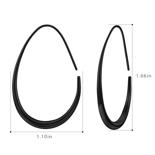Lightweight Teardrop Hoop Earrings for Women - 14k Gold/White Gold Plated Large Oval Pull Through Hoop Earrings High Polished Statement Jewelry Gift for Women - color: D - Black