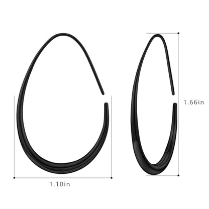 Lightweight Teardrop Hoop Earrings for Women - 14k Gold/White Gold Plated Large Oval Pull Through Hoop Earrings High Polished Statement Jewelry Gift for Women - color: D - Black