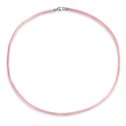 1MM Pink Satin Silk Cord Necklace for Pendant Sterling Silver Clasp