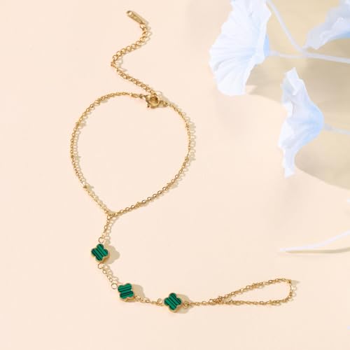 Hand Chain Bracelets for Women 14K Gold Plated Dainty Link Bracelet Bracelets Trendy Ring Bracelet Birthday Jewelry Gifts for Women - style: Green Clover
