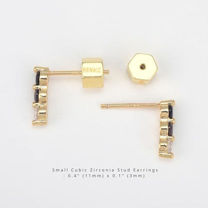 RENAIZ Dainty Lightweight Hoop & Stud Earrings for Women – 14K Gold Plated & Rhodium Plated, Minimalist Geometric Hypoallergenic Jewelry, Tiny Dainty Everyday Studs and Hoops - color: Yellow Gold, style: Small Cubic Zirconia