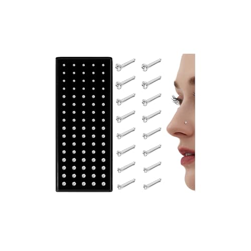 LOLIAS 80-160Pcs Surgical Steel Nose Rings Studs for Women Hypoallergenic | Straight or L Shaped Small Nose Studs Pin,Hypoallergenic 20G 22G Tiny Bone Nose Piercing Jewelry, 1.5/2/2.5/3 mm CZ Mix - color: 80Pcs 20G Straight（white）