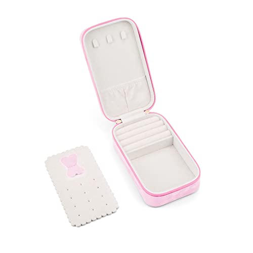 BONNY DODO Plush Velvet Travel Jewelry Box Organizer for Women | Luxury Fluffy Portable Mini Jewelry Case, Compact Storage Holder for Earrings Rings Necklaces Bracelets, Small Travel Jewelry Gift Box - color: Pink, size: 6.2*3.6
