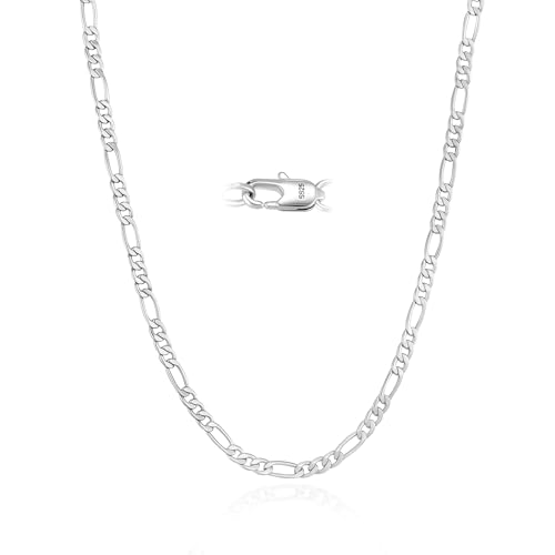 3/5mm 14k Gold Plated Chain for Men and Women or 925 Sterling Silver Necklace chain, Cuban Link & Figaro Chains, Accessories Jewelry Gift for Men Boyfriend 18-24Inch - color: 3mm_Silver_Figaro Chain, size: 22inch(56cm)