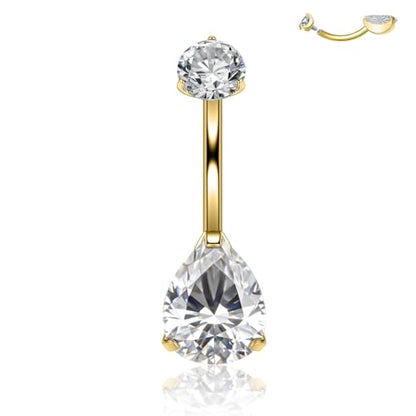 Titanium Floating Belly Button Rings 14G, ASTM F136 Implant-Grade Curved Barbell, Internal Thread with 6mm Teardrop Gems, Sparkle Navel Piercing Jewelry, 10mm/12mm Length - color: Teardrop Gold-Clear CZ, size: 1/2"(12mm)