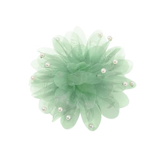 13cm/5in Beaded Mesh Flower Brooch Pin for Women Girls Dainty Round Shell Pearl Ball Beads Camellia Peony Flowers Brooches Lapel Hair Pins Elegant Wedding Anniversary Accessories Jewelry - color: Green