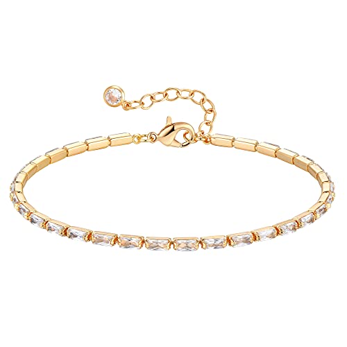Gold Chain Bracelet for Women, 14K Gold Plated | Dainty Bracelets with Adjustable Chain, Trendy Jewelry Gift for Women - style: Rectangle CZ