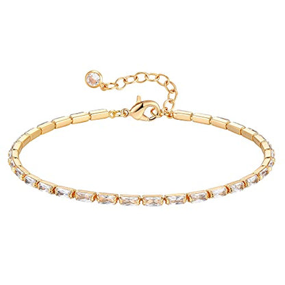 Gold Chain Bracelet for Women, 14K Gold Plated | Dainty Bracelets with Adjustable Chain, Trendy Jewelry Gift for Women - style: Rectangle CZ