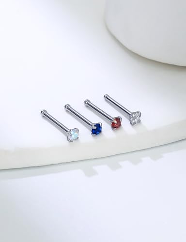 18G 20G 22G Round Cubic Zirconia Nose Rings Studs for Women Men 316L Stainless Surgical Steel Nose Ring Stud Piercing Jewelry Silver Clear CZ 1.5mm 2mm 3mm - style: 20G Straight Silver CZ 2mm