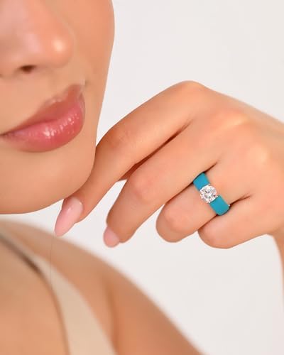 Rinfit Silicone Ring with Stone, Round Cut CZ | AAAAA Grade Cubic Zirconia, Solitaire Engagement Ring for Her, Flexible Rubber Wedding Band for Women, Patented Design - color: Pack Q: Ocean / Rose Gold