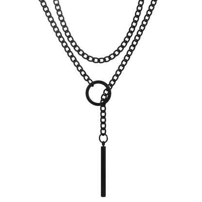 sroyte Slip Chain Necklaces for Women,Stainless Steel O-Ring Adjustable Lariat Y-Necklace,Punk Gothic Cuban Collar Choker Necklace for women - size: 36.5"
