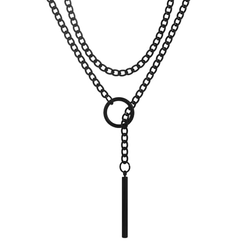 sroyte Slip Chain Necklaces for Women,Stainless Steel O-Ring Adjustable Lariat Y-Necklace,Punk Gothic Cuban Collar Choker Necklace for women - size: 41.5"