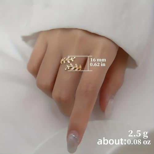 Olive Leaf Rings for Women, Spiritual Meditation Jewelry with Energy Flow Design, 18K Gold Plated Japanese Brass and Asfour Crystal Vine Ring, Symbol of Balance & Inner Harmony - color: gold+silver