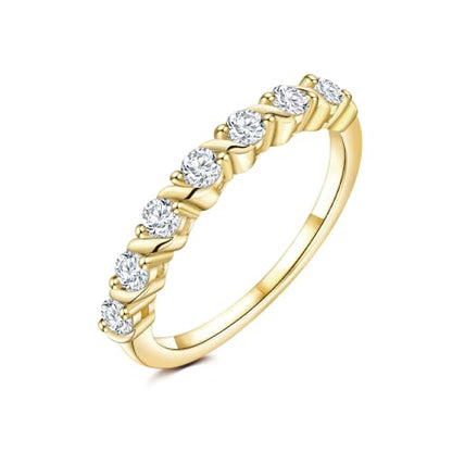 Stackable Half Eternity Rings for Women 14K Gold Plated Wedding Band | Cubic Zirconia/Emearld/Ruby/Sapphire 2.5mm Thin Promise Ring for Mom Wife friends - color: CZ/14K Gold Plated