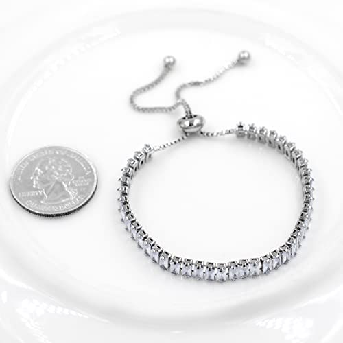 Uloveido Classic Emerald Cut Rectangular Cubic Zirconia Eternity Tennis Bracelet Adjustable for Women Y1788 - color: Platinum-white