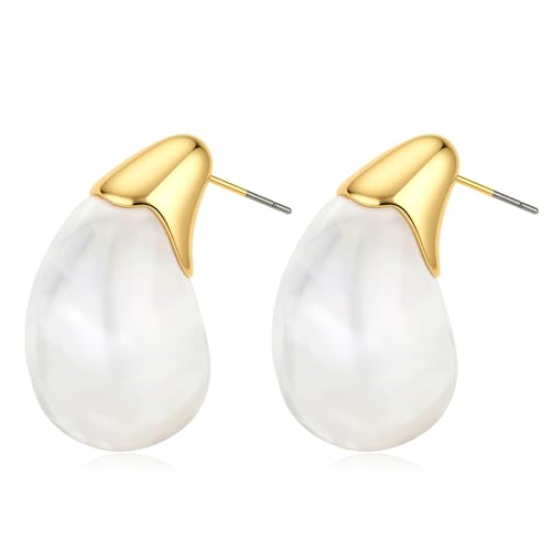 Chunky Gold Boho Hoop Dangle Earrings for Women Gold Plated Hypoallergenic Vintage Stainless Steel Resin Drop Prom Earrings Summer Prom Maximalist Jewelry Gift - color: Waterdrop/ White
