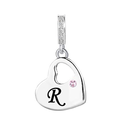 KunBead Initial A-Z Letter Pink Heart Alphabet Birthday Dangle Love Charms Compatible with Pandora Charm Bracelet for Auntie Friend Sister Mom Daughter Nana Granddaughter Wife - style: Letter R
