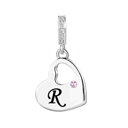 KunBead Initial A-Z Letter Pink Heart Alphabet Birthday Dangle Love Charms Compatible with Pandora Charm Bracelet for Auntie Friend Sister Mom Daughter Nana Granddaughter Wife - style: Letter R