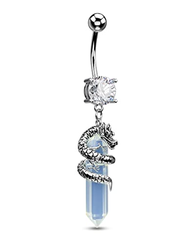 Halloween Belly Button Ring 14G Dragon Dangle Belly Ring Burn Silver Navel Piercing Jewelry Purple Belly Button Piercing - color: Silver