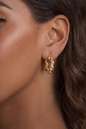 Chunky Gold Hoop Earrings for Women 14k Gold Plated Thick Triple Earrings | Hypoallergenic Trendy Chunky Gold Hoops Earrings,Dainty Jewelry Gifts for Women - style: twisted hoop earrings 2