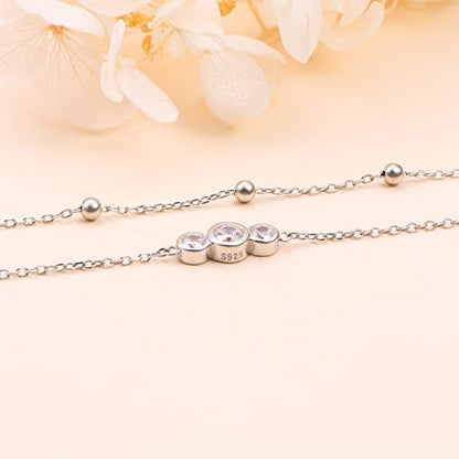 Flyow Anklet for Women S925 Sterling Silver Adjustable Foot Beaded Heart Charm Ankle Bracelet Anklets Jewelry - style: 3 CZ