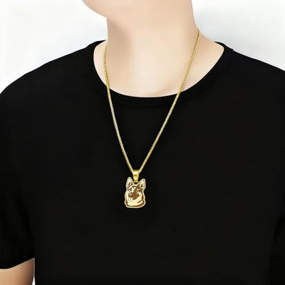 Husky Pendant Necklace Stainless Steel Husky Dog Puppy Necklace Gold Sliver Cute Dog Necklaces for Women Men Pet Animals Lover - color: Shepherd Gold