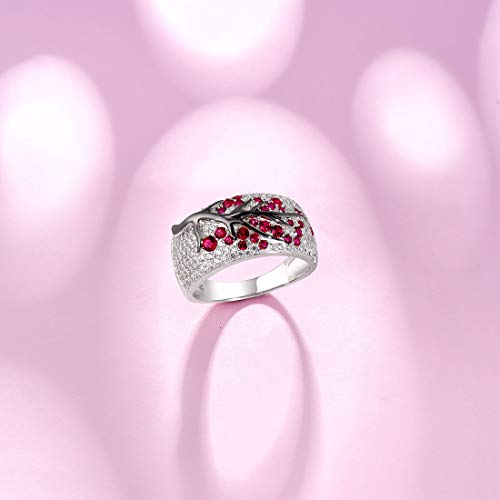 Santuzza 925 Sterling Silver Cherry Ring Cubic Zirconia Tree Branches Ring for Women - color: Created Ruby