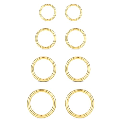 WBRWP 316L Stainless Steel Nose Rings Hoop for Women Men Hypoallergenic | 20G 18G 16G 14G Conch Piercing Jewelry Segment Clicker Lip Rings Helix Cartilage Rook Earrings Diameter 6mm 8mm 10mm 12mm - color: 8pc set in gold color(each dia. 2 pc)