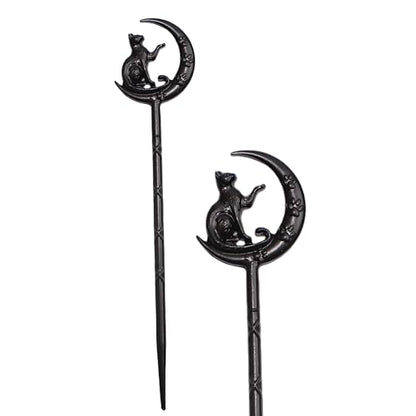 2PCS Halloween Hair Sticks For Women Gothic Moon Cat's Paw Print Hairpin Hair Styling Pins (CAZ1) - color: CAZ1