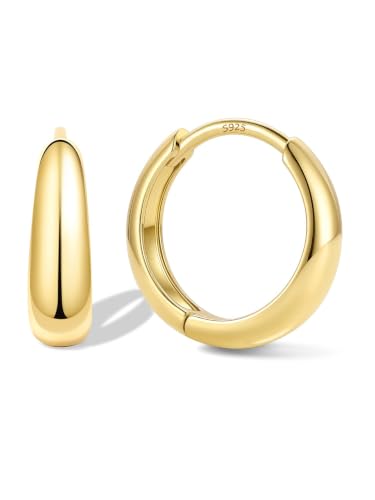 Bestyle Gold Huggies Earrings for Women Hypoallergenic 925 Sterling Silver Post Huggie Hoop Earrings Thick Lightweight Small Hoop Earrings 8/10/12/14mm - color: Gold, size: 12mm