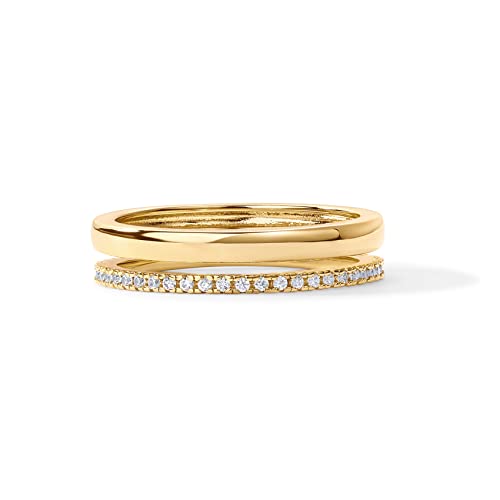 PAVOI 18K Gold Plated Cubic Zirconia Dual Stacking Rings for Women | Gold Eternity Band for Women | Thumb Ring - color: Yellow Gold