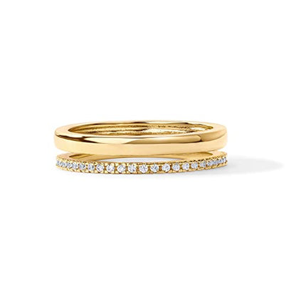 PAVOI 18K Gold Plated Cubic Zirconia Dual Stacking Rings for Women | Gold Eternity Band for Women | Thumb Ring - color: Yellow Gold