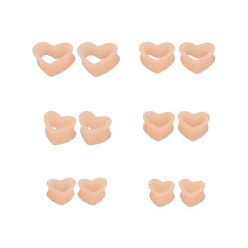 Heart Silicone Ear Tunnel Plugs Gauges Expanders Hollow Flexible Soft Tunnels Kit Stretcher Earrings Fashion Lobe Piercing Body Jewelry for Women Her 6 Pairs Set - color: Flesh, size: 14mm-25mm