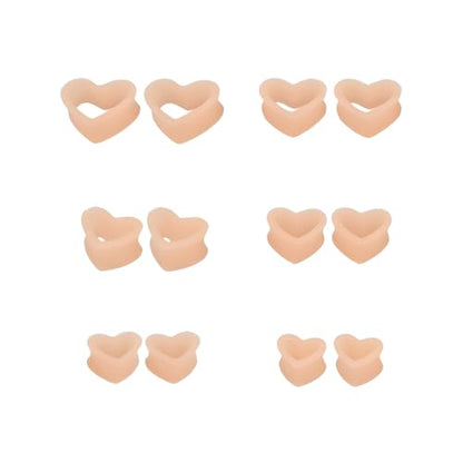 Heart Silicone Ear Tunnel Plugs Gauges Expanders Hollow Flexible Soft Tunnels Kit Stretcher Earrings Fashion Lobe Piercing Body Jewelry for Women Her 6 Pairs Set - color: Flesh, size: 14mm-25mm