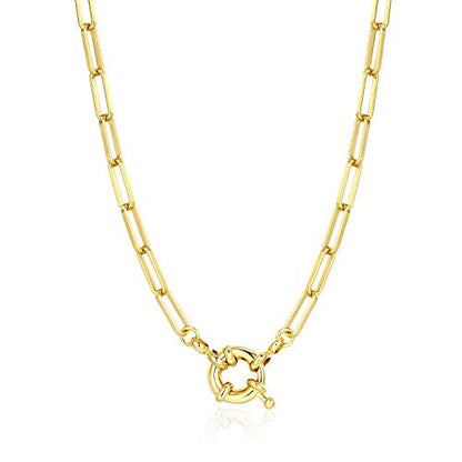 Lock Necklace for Women Paperclip Link Chain Padlock Necklace Non-Tarnish - color: Gold - 24 Inches Chain Necklace