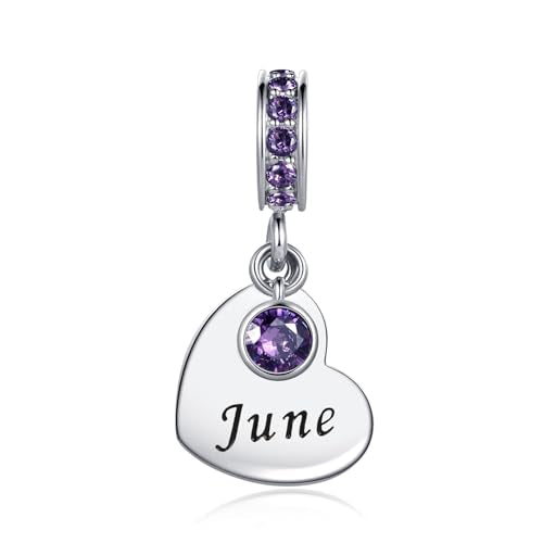 NARTGO January-December Birthstone Birthday Charm Heart Dangle Beads Jewelry Gift for Women Compatible with Pandora Bracelets & Necklaces - style: June Birthstone
