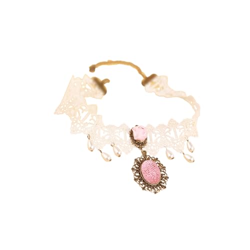 Elegant Gothic Lolita Lace Rose Choker Necklace Vintage Pearl Necklaces Halloween Victorian Lolita Costume Accessories Bridal Wedding - color: H