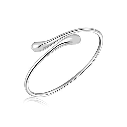 Savlano 14K Gold Plated Double Teardrop Open Cuff Bangle -7-8” Inch Flexible Bangle Bracelet Comes With Gift Box for Women - color: White Gold