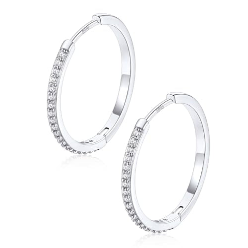 FaithHeart 925 Sterling Silver Post Small CZ Huggie Hoop Earrings for Women | Hypoallergenic Small Cubic Zirconia Hoop Earrings, Silver/Black/Gold/Rose Gold Huggie Earrings, 8-20mm with Gift Box - color: Silver, size: 20mm