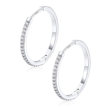 FaithHeart 925 Sterling Silver Post Small CZ Huggie Hoop Earrings for Women | Hypoallergenic Small Cubic Zirconia Hoop Earrings, Silver/Black/Gold/Rose Gold Huggie Earrings, 8-20mm with Gift Box - color: Silver, size: 20mm