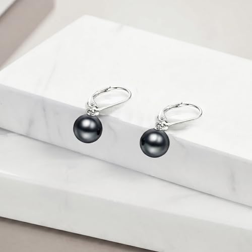 925 Sterling Silver Pearl Leverback Earrings Dangle Drop Jewelry Gifts for Women - style: Dark Gray Pearl