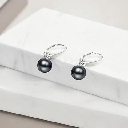 925 Sterling Silver Pearl Leverback Earrings Dangle Drop Jewelry Gifts for Women - style: Dark Gray Pearl