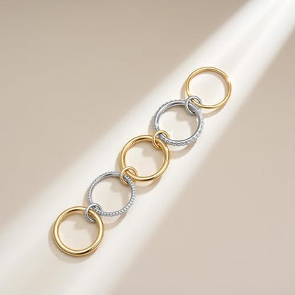 SLOONG Gold Stackable Rings for Women, Dainty 18k Gold Plated Cubic Zirconia Rings,Gold Silver Multi Ring Mixed Metals Stackable Ring Set for Women Non Tarnish Style2#9