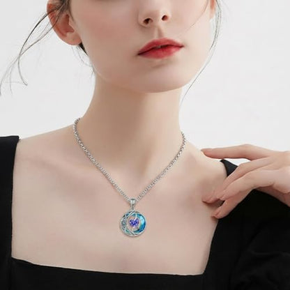 ONEFINITY Moon Star Necklace 18K White Gold Plated Celtic Moon Birthstone Pendant Necklaces Heart Birthstone Anniversary Birthday Jewelry Gifts for Women Wife Mom - style: December